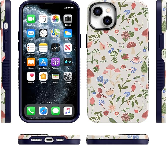 Casely iPhone 14 Case | Garden Party | Mushroom Floral | Compatible with MagSafe | Bold Protective Design