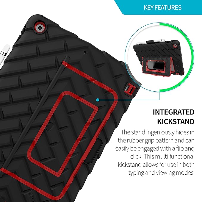 Gumdrop HideAway Case Fits Apple iPad 9th | 8th | 7th Gen (10.2-inch) Designed for K-12 Students Teachers and Classrooms– Drop Tested Rugged Shockproof Bumpers for Reliable Device Protection–Black/Red