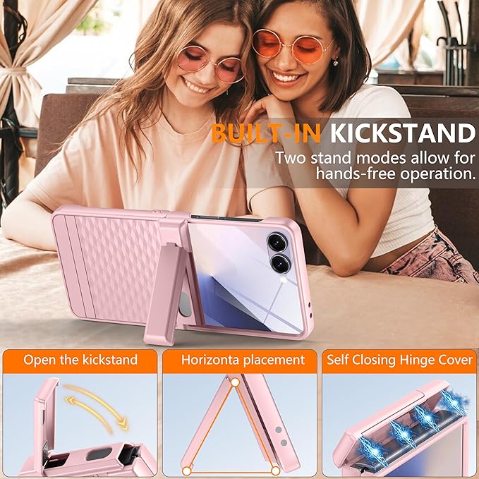 Magnetic for Samsung Galaxy Z Flip 7 Case [Hinge Protection＆Kickstand][Compatible with MagSafe][Built-in Screen Protector] Full-Body Military Protection Phone Case for Samsung Z Flip 7 Pink