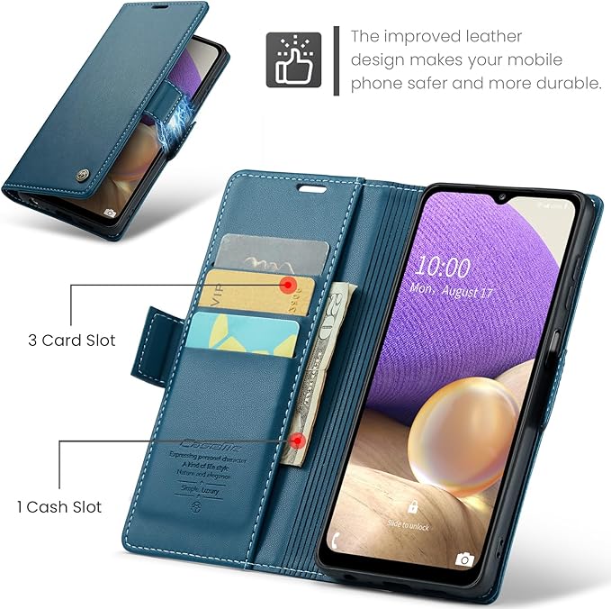 for Samsung Galaxy A32 5G Case, Premium PU Leather Wallet Case Flip Cover with [RFID Blocking][Card Holder][Stand Function] for Samsung Galaxy A32 5G (Non 4G Version), Blue