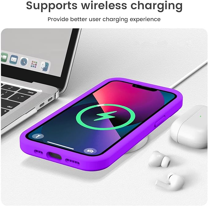 Vooii Compatible with iPhone 13 Case, Liquid Silicone Upgrade [Camera Protection] [Soft Anti-Scratch Microfiber Lining] Shockproof Phone Case for iPhone 13 6.1 inch - Neon Purple