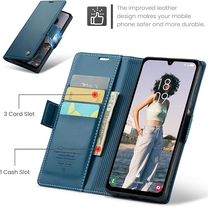 for Samsung Galaxy A15 4G/5G Case, Premium PU Leather Wallet Case Flip Cover with [RFID Blocking][Card Holder][Stand Function] Shockproof Protective for Samsung Galaxy A15, Blue
