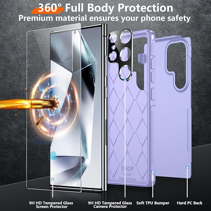 Red2Fire for Samsung Galaxy S24 Ultra Case, [Military Grade Drop Protection] Non-Slip Heavy Duty Full Body Shockproof Protection Phone Case for S24 Ultra Case 6.8 inch, Purple