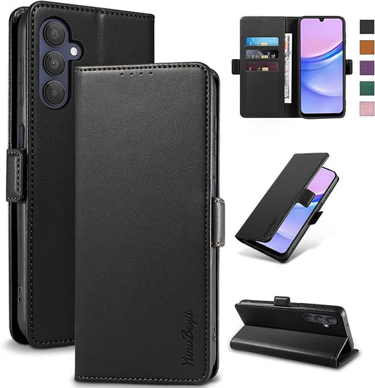Wallet Flip Case for Samsung Galaxy A15 5G - [RFID Blocking] Luxury PU Leather Card Holder Magnetic Phone Cover with Kickstand,Shockproof Protective Case,Black