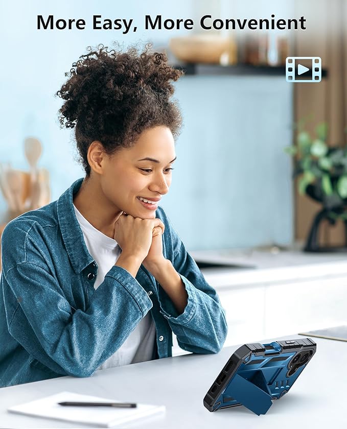 FNTCASE for iPhone 16 Phone Case: Rugged Protective Belt Clip Holster Heavy Duty with Built in Kickstand & Built-in Screen Protector | 360 Full Protection Shockproof Cover, 6.1inch (Blue)