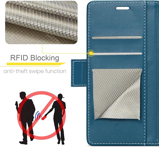 for iPhone 16 Pro Case, Premium PU Leather Wallet Case Flip Cover with [RFID Blocking][Card Holder][Stand Function] Shockproof Protective for iPhone 16 Pro 6.3", Blue