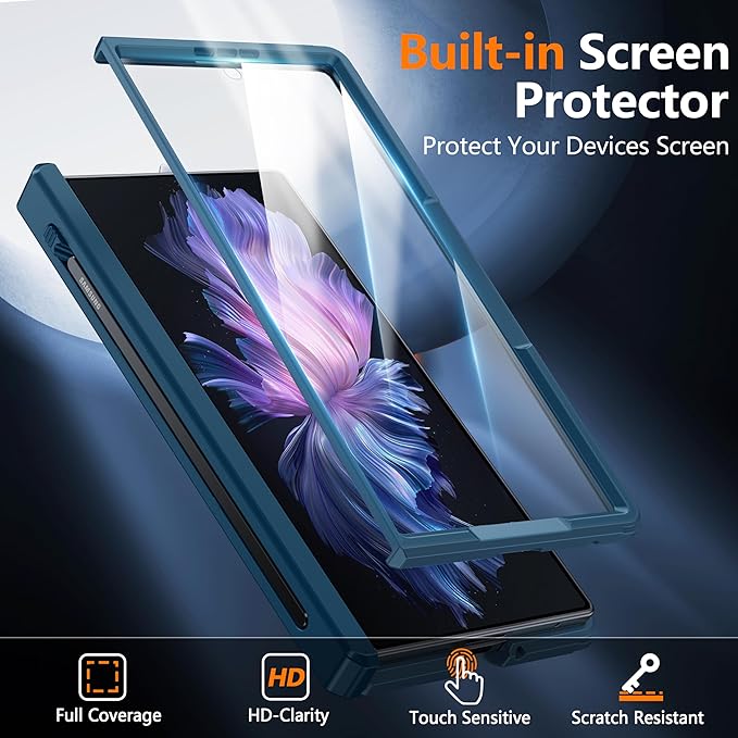 Oterkin for Samsung Galaxy Z Fold 6 Case Built-in Screen Protector [Thinner S Pen Holder & Kickstand] [Hinge Protection] Full Body Shockproof Phone Case for Z Fold 6, Blue