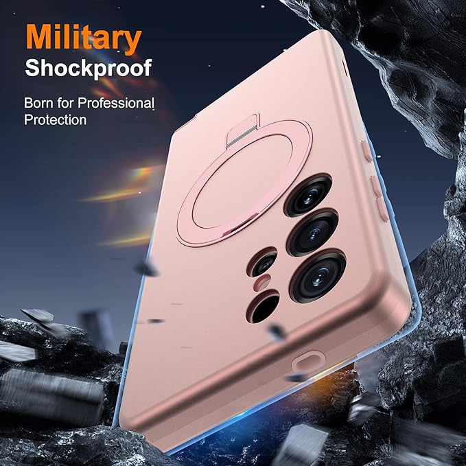 Designed for Samsung Galaxy S25 Ultra Case with Magnetic Ring Stand [Compatible with Mag-Safe][Military Grade Drop Protection][Build in Kickstand] S25 Ultra Phone Case 6.9",Rose Gold
