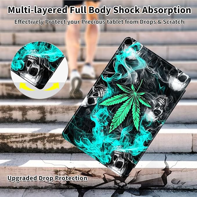 Case for Samsung Galaxy Tab A9+/A9 Plus 11 Inch 2023 Tablet Case, 360 Degree Rotating Folio Stand Smart Cover for Galaxy Tab A9+ Tablet SM-X210/X216/X218, Auto Sleep/Wake, Leaf Skull