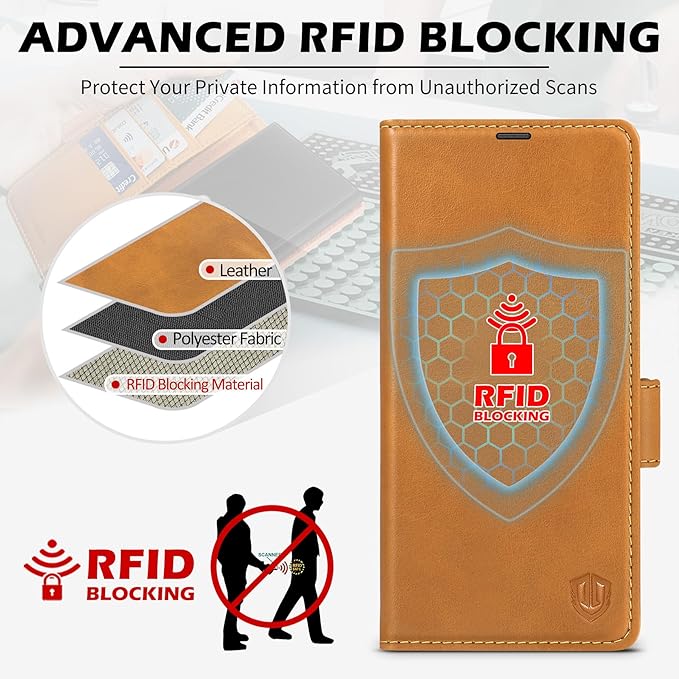 SHIELDON Wallet Case for Galaxy S25 Ultra 5G, Genuine Leather RFID Blocking Credit Card Holder Kickstand Magnetic Folio Protective Cover Compatible with Galaxy S25 Ultra 6.9" 2025 - Retro Light Brown