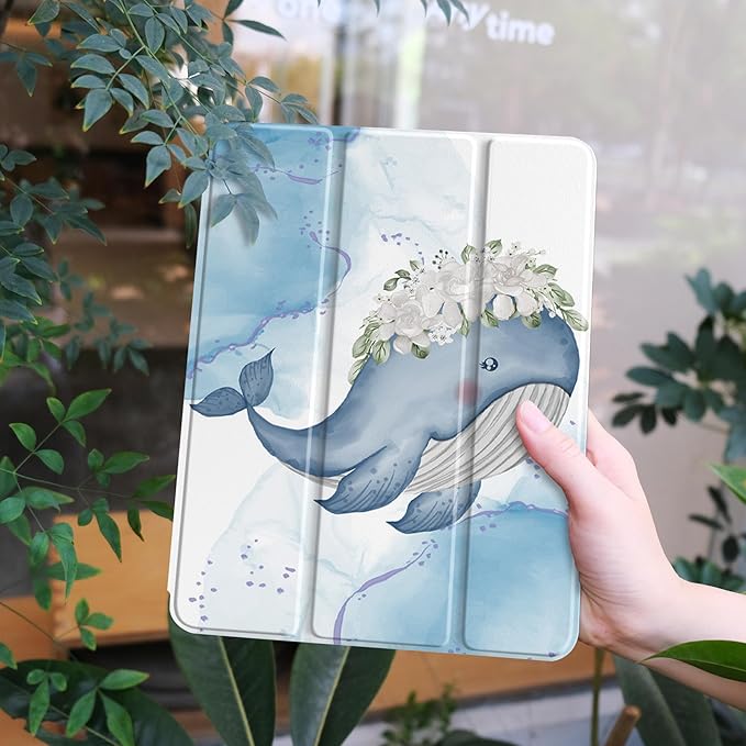 Case for Samsung Galaxy Tab S8 2022 & S7 2020, Shockproof Tablet Case for Samsung Tab S8/S7 11 inch with Auto Sleep/Wake & Trifold Stand & Soft TPU Back Cover, Flower Whale