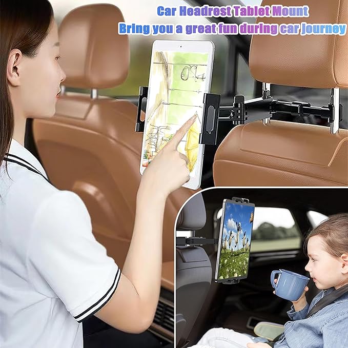 2026 Car Headrest Tablet Holder 2 Pack, (3 in 1 Extension Arm) Tablet Mount for Car Backseat, for Phone iPad Pro Air Mini Galaxy, 5.3-10.6", Fits Larger Tablets (If Short Side ≤10.6") - Black