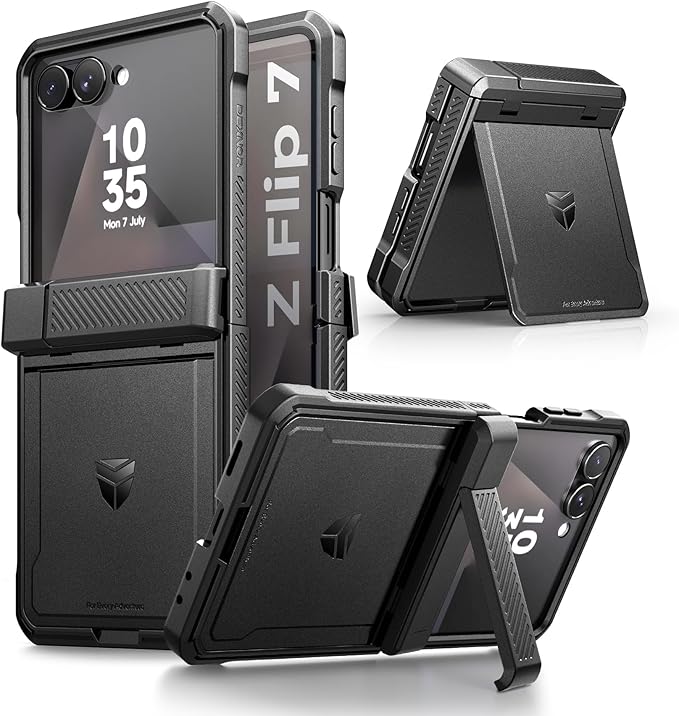 Dexnor for Samsung Galaxy Z Flip 7 Case with Dual Kickstands & Auto-Close Hinge Protection & Screen Protector, Full-Body Rugged Shockproof Protective Cover Bumper Cases for Galaxy Z Flip 7,Black