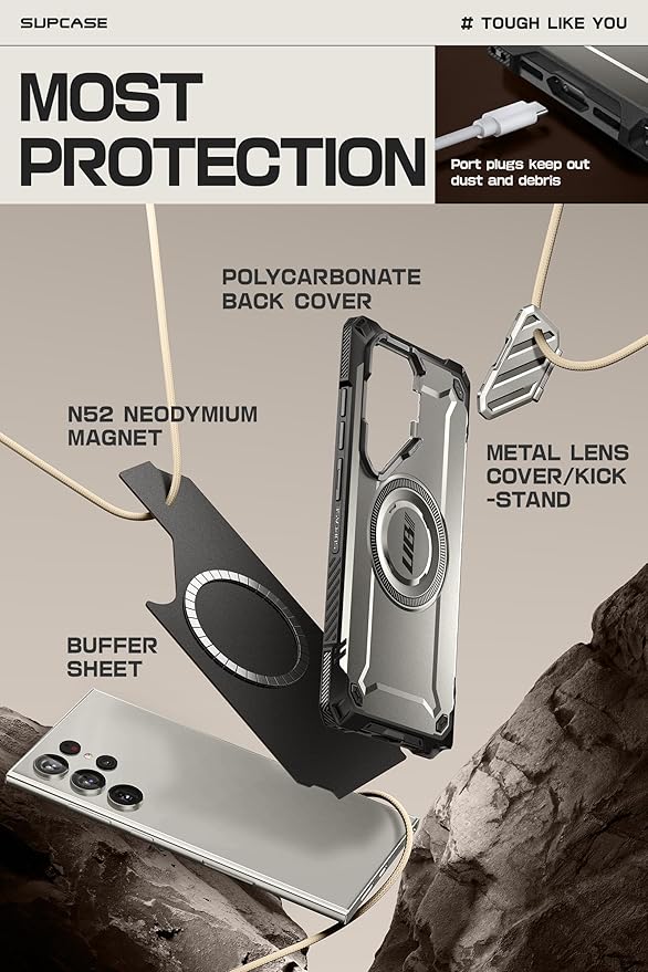 SUPCASE UB Mag XT Case for Samsung Galaxy S24 Ultra (2024 Release), Extreme Lens Protection Slim Rugged Case with Built-in Kickstand (Tigray)