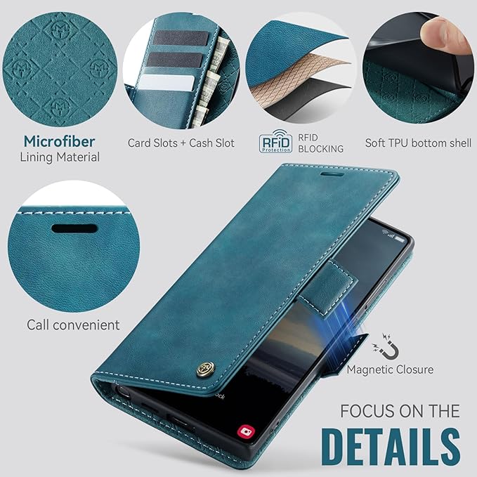 Wallet Case for Samsung Galaxy S24 Ultra Leather Wallet Flip Cover with Card Holder, Kickstand, Magnetic Closure, RFID Blocking TPU Shockproof Phone Case Compatible with S24 Ultra,Blue-Green