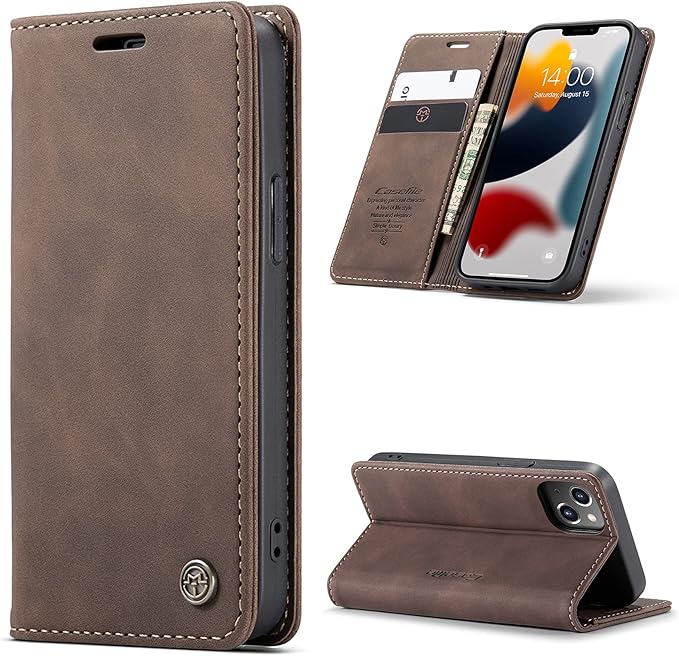 for iPhone 13 Mini Case 5.4", Flip Wallet Leather Case with Card Holder Magnetic Closure Shockproof Kickstand Protective Phone Cases Cover for iPhone 13 Mini,Coffee