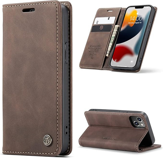 for iPhone 13 Mini Case 5.4", Flip Wallet Leather Case with Card Holder Magnetic Closure Shockproof Kickstand Protective Phone Cases Cover for iPhone 13 Mini,Coffee