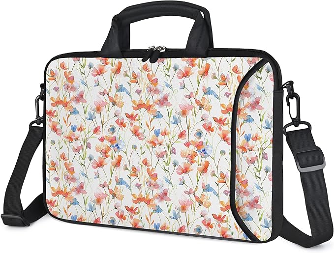 RICHEN 14 15 15.4 15.6 inch Laptop Shoulder Bag Messenger Bag Notebook Handle Sleeve Neoprene Carrying Case with Accessories Pocket (14-15.6 inch, Flowers1)