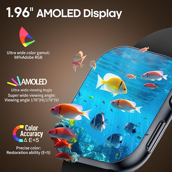 Smart Watch for Men Women (Receive/Make Calls), 1.96" AMOLED Slim Sports Fitness Tracker, Heart Rate/Sp02/Sleep/Body Composition Monitoring, SOS, IP68 Waterproof, Pedometer for Android/iOS