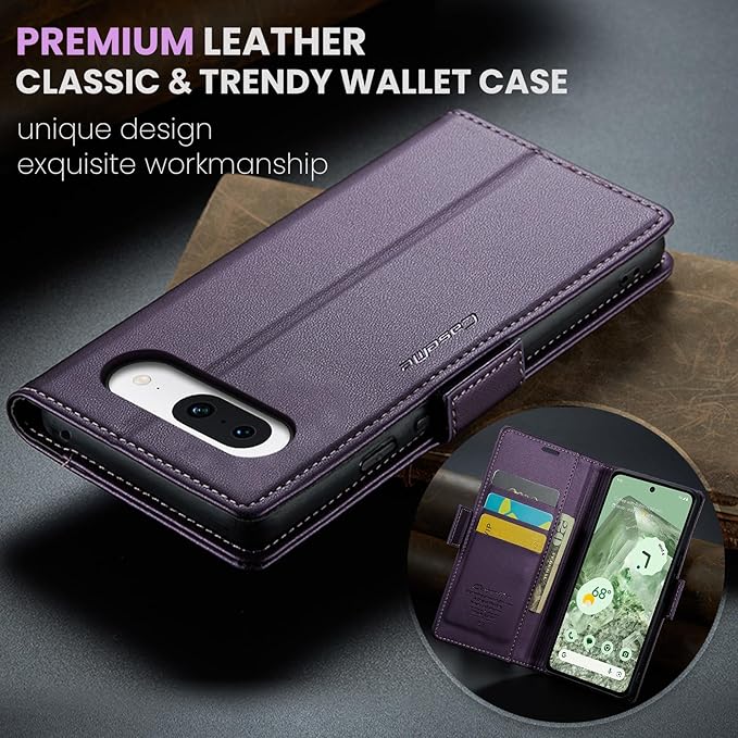 for Google Pixel 8A Case, Premium PU Leather Wallet Case Flip Cover with [RFID Blocking][Card Holder][Stand Function] Shockproof Protective for Google 8A, Purple