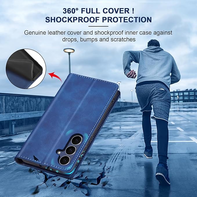 Jasonyu Flip Wallet Case for Samsung Galaxy S25 FE 5G,Leather Magnetic Folio Cover with Card Holder,Kickstand - TPU Shockproof Durable Protective Phone Case,Blue