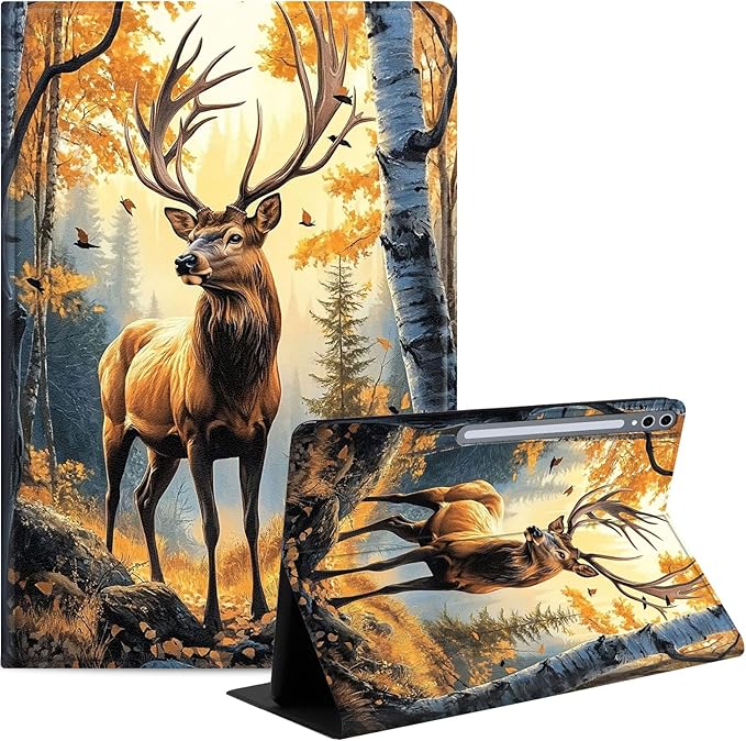 Case for Samsung Galaxy Tab S10 Plus/ S9 FE Plus/ S9 Plus 5G Tablet 12.4'', Slim PU Leather Stand Cover with Auto Wake/Sleep, Multi-Angle Viewing & Shockproof, Autumn Deer