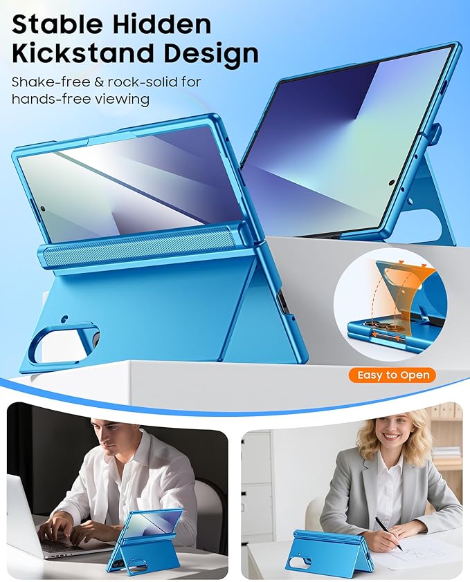 CENMASO Magnetic for Samsung Galaxy Z Fold 7 Case with Stand, Fit for Magsafe, Hinge Protection, Screen Protector, Built-in Hidden Kickstand, Slim Shockproof Phone Case for Galaxy Z Fold 7-Lake Blue