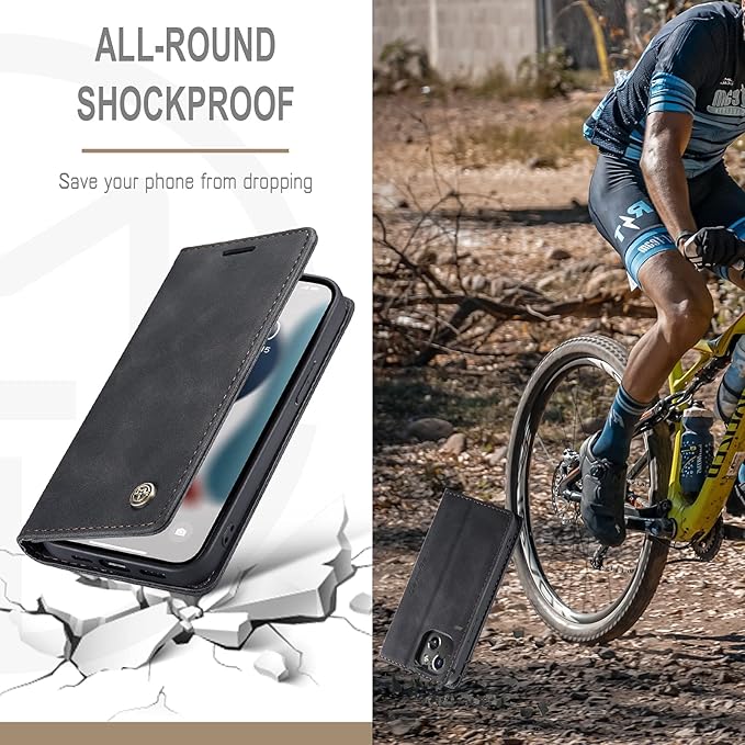 for iPhone 13 Mini Case 5.4", Flip Wallet Leather Case with Card Holder Magnetic Closure Shockproof Kickstand Protective Phone Cases Cover for iPhone 13 Mini,Black