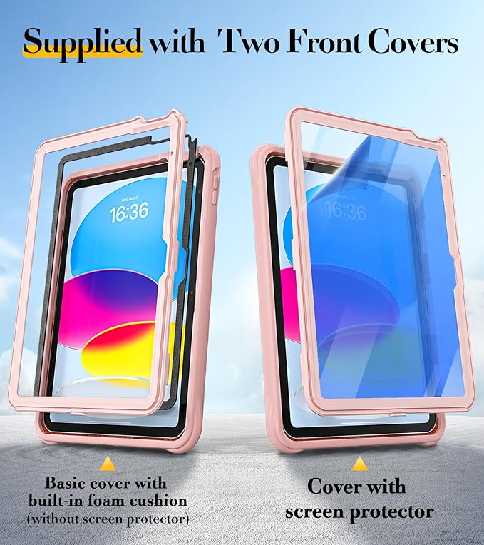 BRAECN Ripple Case for iPad (A16)11th/10th Generation 11/10.9 inch 2025/2022 Zinc Alloy Handle Ring Stand Protective Heavy Duty Screen Protector 360°Rotating 180°Folding Shoulder Strap Full-Body Cover