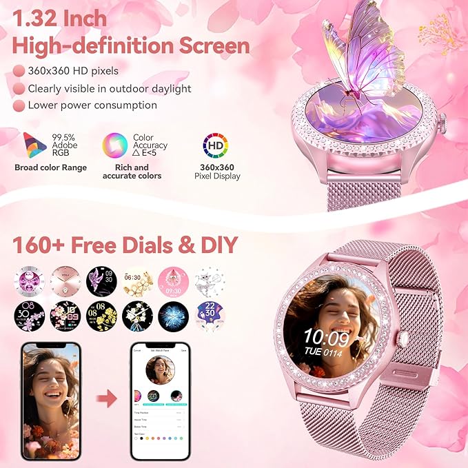 Smart Watch for Women - Make/Answer Call, 1.32" IP67 Waterproof Fitness Watch with Heart Rate Sleep Monitor, 100+ Sports Modes Activity Tracker, Step Counter Smartwatch (Violet)