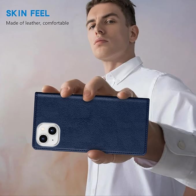 ZZXX for iPhone 15 Plus Wallet Case with [RFID Blocking] Card Slot Stand Strong Magnetic Leather Flip Fold Protective Phone Case for iPhone 15 Plus Case Wallet(Blue-6.7 inch)