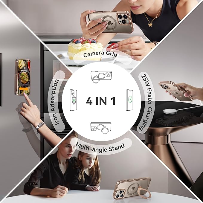 CASEKOO 360 Spin Magnetic Stand Desert Titanium for iPhone 16 Pro Max Case [Compatible with Magsafe][16FT Military Protection] Slim Polished for iPhone 16 ProMax Case with Stand 6.9'', Rose Gold