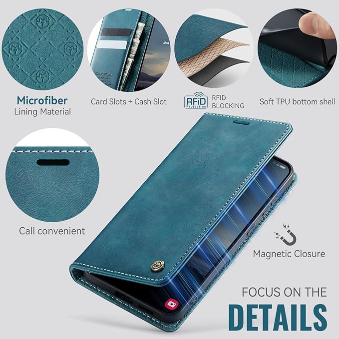 Wallet Case for Samsung Galaxy S22 Leather Wallet Flip Cover with Card Holder, Kickstand, Magnetic Closure, RFID Blocking TPU Shockproof Phone Case Compatible with S22, Blue-Green