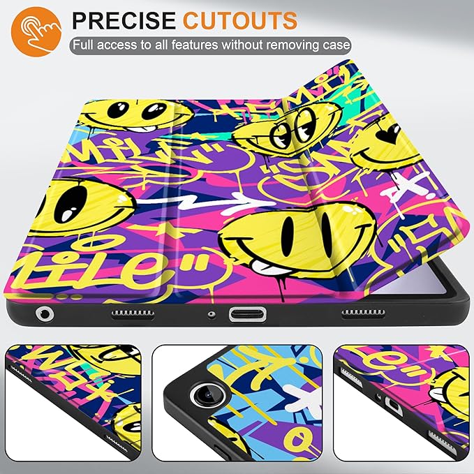 MEEgoodo Case for Samsung Galaxy Tab A9 Plus 11 inch Cover 2024 2023 with S Pen Holder, A9+ Smart Tablet Cases with Leather Trifold Stand+Soft TPU Back Shell+Smart Auto Wake/Sleep, Art Graffiti Style