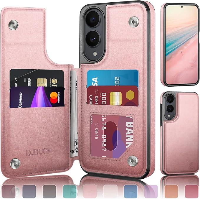 DJDUCK Designed for Samsung Galaxy S25 Edge Case Wallet with Card Holder, [Magnetic Clasp Cover] [RFID Blocking Leather Protection] Shockproof Women Men Cases for Samsung S25 Edge Rose Gold