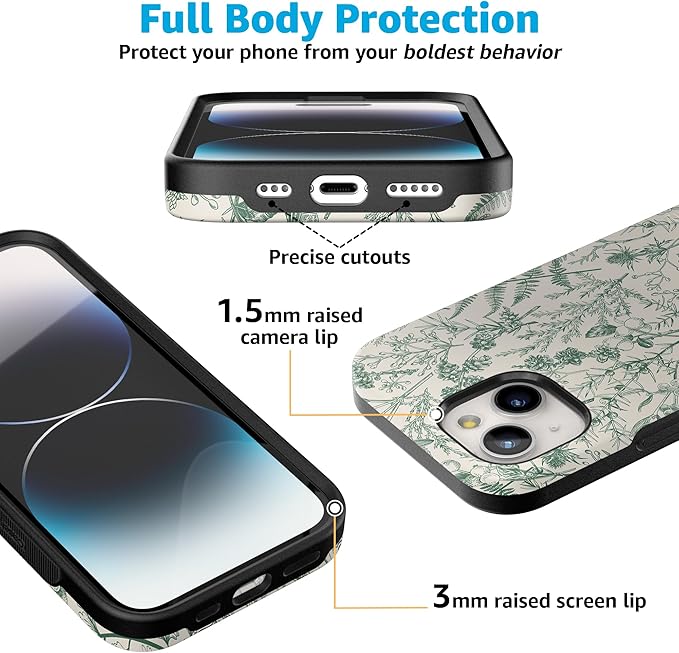 Casely iPhone 14 Case | Sage Garden | Green Floral | Compatible with MagSafe | Bold Protective Design