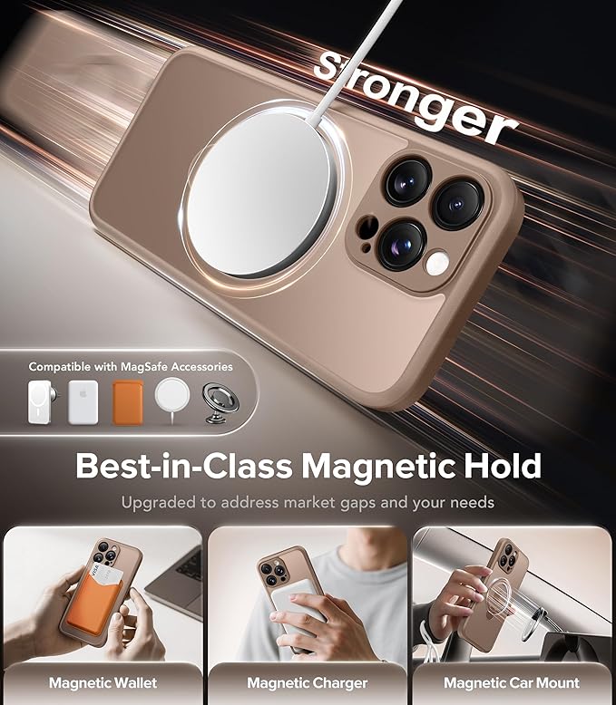 Magnetic for iPhone 16 Pro Max Case, [Unbreakable & Stable Stand] [Phone Case Compatible with MagSafe] [Military-Grade Protection] Slim Translucent Matte Shockproof Phone Cover, Rose Gold
