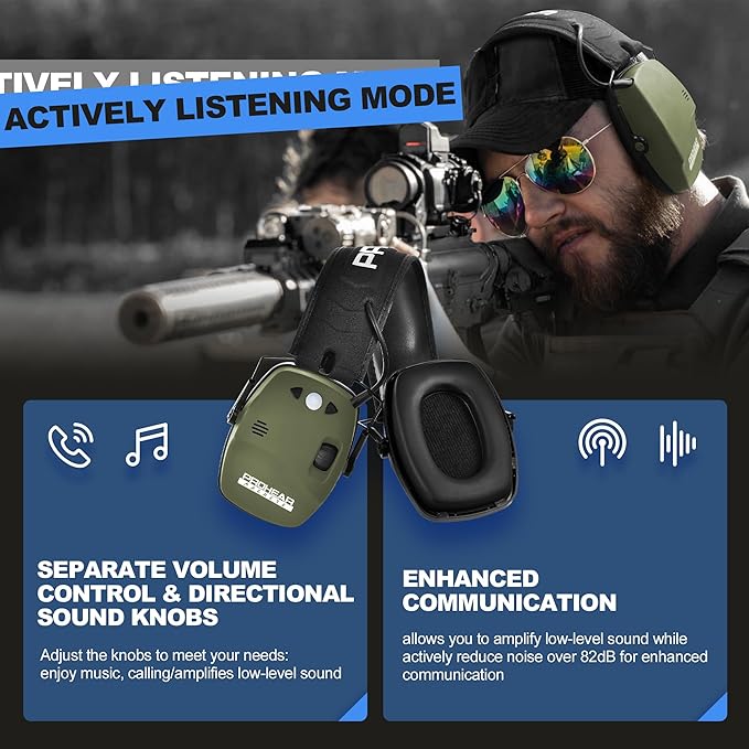 PROHEAR 030 2.0 Bluetooth Rechargeable Shooting Ear Protection, Slim Noise Cancelling Earmuffs, NRR 22dB for Hunting & Tactical Gun Range - Green