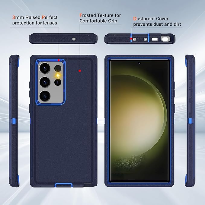 For Samsung Galaxy S23 Ultra Case, S23 Ultra Case with [2 Pack]HD Screen Protector, [Military-Grade] Shockproof Dust/Drop Proof 3-Layer Full Body Protection Heavy Duty Case for Galaxy S23 Ultra, Navy