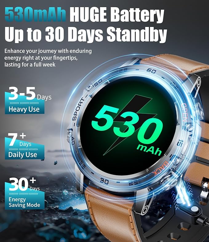 SUNKTA Smart Watch for Men(Answer/Dial Calls),1.43'' AMOLED/100 Sports Modes, 5ATM Waterproof Fitness Watch with Heart Rate/SpO2/pedometer for Android and iOS,Round Smartwatch Black