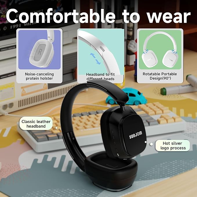 Remix 130H Playtime Bluetooth Over-Ear Wireless Headphones, ANC/ENC Active Noise Cancelling, Foldable Rotatable Lightweight Headphones with Microphone Type-C for Call Travel Sports (Black)