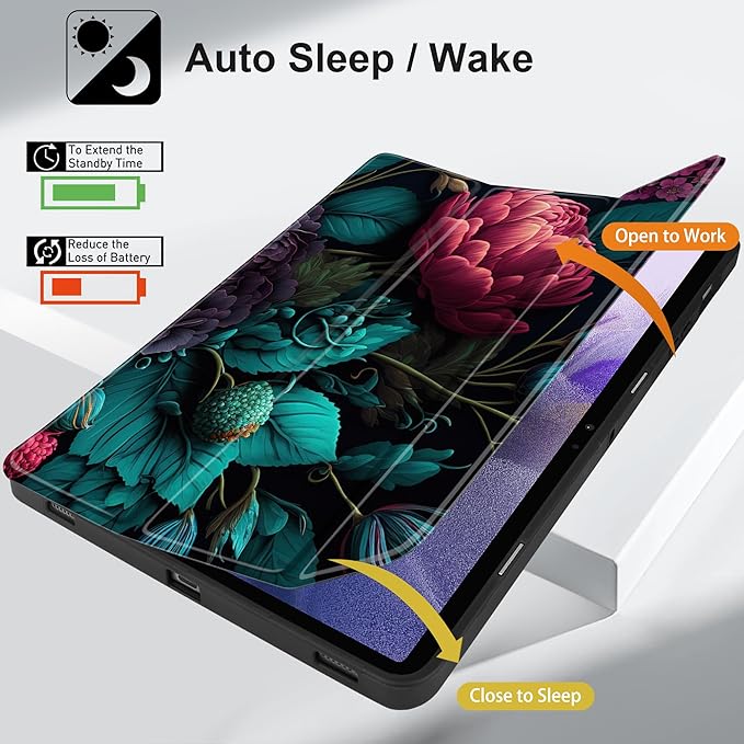 Case for Samsung Galaxy Tab S8 2022 & S7 2020, Shockproof Tablet Case for Samsung Tab S8/S7 11 inch with Auto Sleep/Wake & Trifold Stand & Soft TPU Back Cover, Vibrant Flower