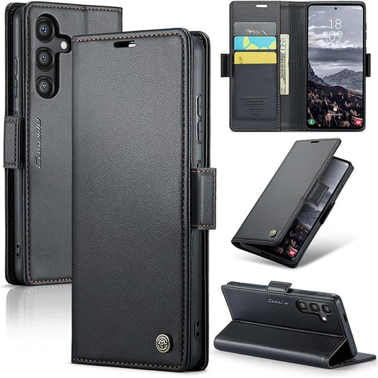 AUPAI for Samsung Galaxy S25 Plus Wallet Case with Credit Card Holder, PU Leather RFID Blocking Folio Flip Kickstand Magnetic Clasp Protective Phone Cover for Women Men Black
