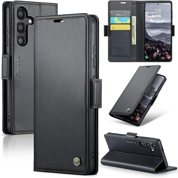 AUPAI for Samsung Galaxy S24 Plus Wallet Case with Credit Card Holder, PU Leather RFID Blocking Folio Flip Kickstand Magnetic Clasp Protective Phone case for Women Men Black