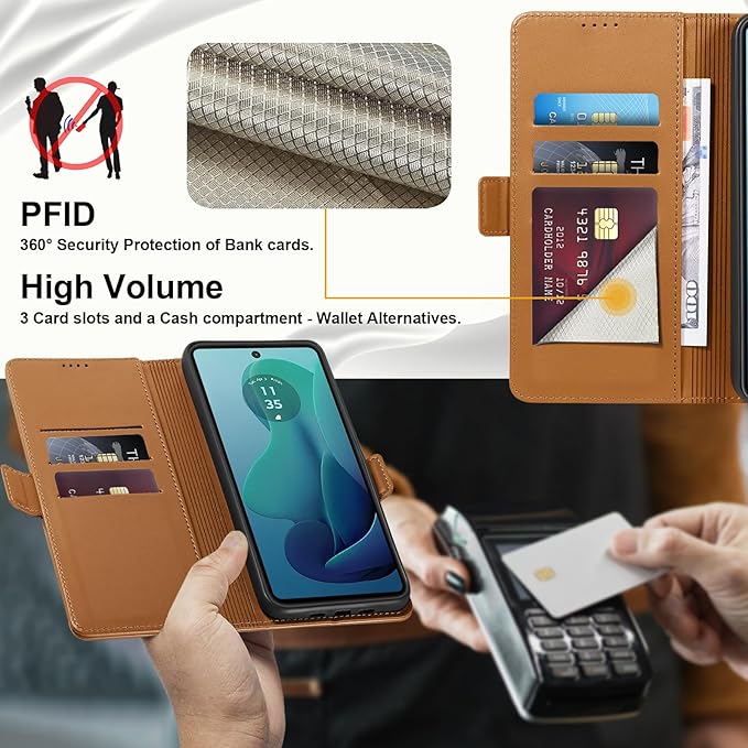 Wallet Flip Case for Moto G 5G (2024) - [RFID Blocking] Luxury PU Leather Card Holder Magnetic Phone Cover with Kickstand,Shockproof Protective Case,Brown