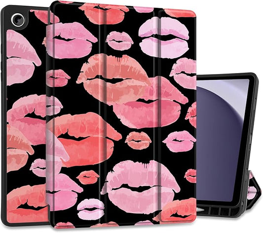 MEEgoodo Case for Samsung Galaxy Tab A9 Plus 11 inch Cover 2024 2023 with S Pen Holder, A9+ Smart Tablet Cases with Leather Trifold Stand+Soft TPU Back Shell+Smart Auto Wake/Sleep, Red & Pink Lips
