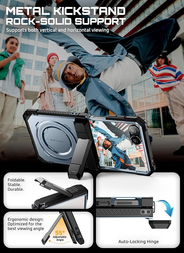 SUPCASE for Samsung Galaxy Z Flip 7 Case with Stand & Front Screen Protector (Unicorn Beetle Grip), [Support MagSafe] [Hinge Protection] Full Body Military-Grade Rugged Back Phone Cover, Tilt