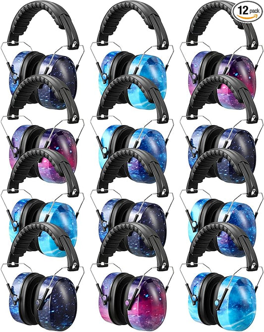 12 Pcs Hearing Protection Ear Muffs NRR 28dB Noise Reduction Headphones Shooting Ear Protection Earmuffs (Starry Sky Blue)