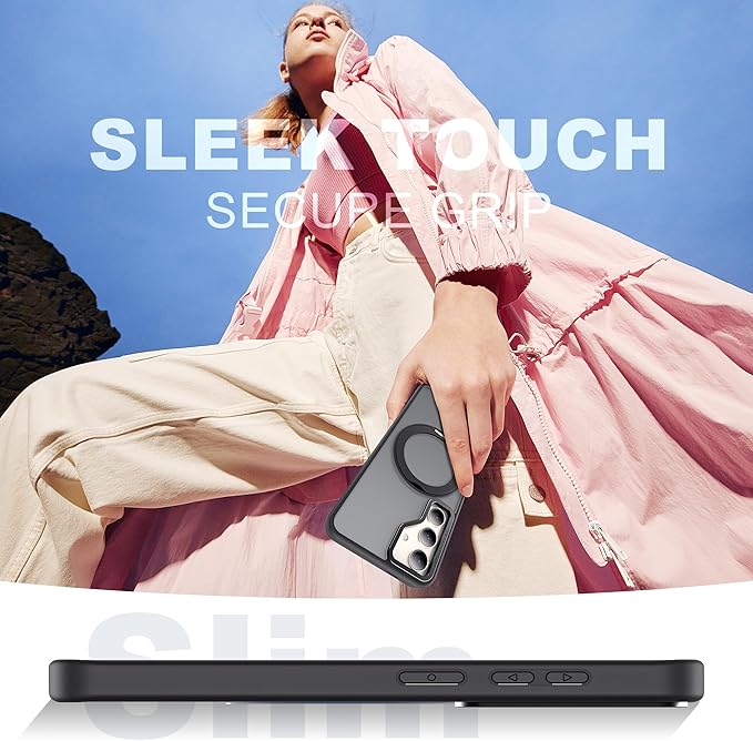 for Samsung Galaxy S25 Plus Case with 360°Rotatable Magnetic Ring Stand Compatible with Mag-Safe Military Protection Shockproof Matte Translucent Phone Cases for Galaxy S25+,Black