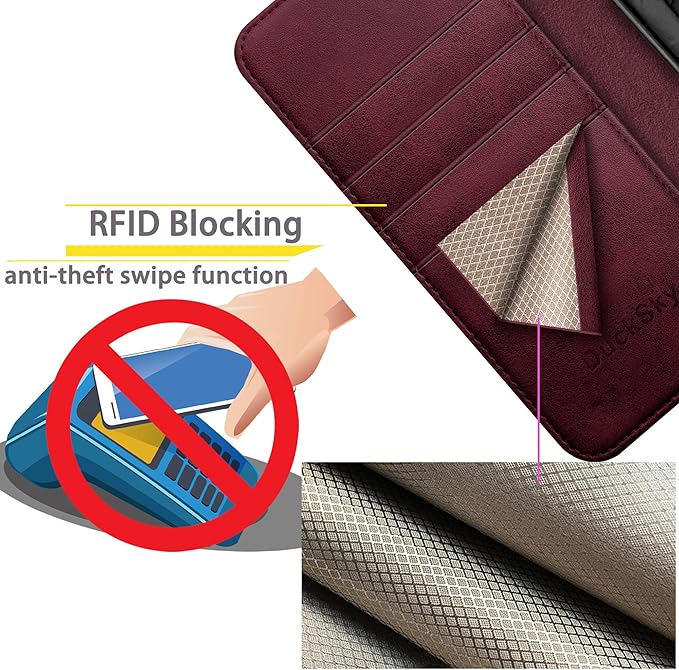 Compatible with Samsung Galaxy S25 Ultra Genuine Leather Wallet case【RFID Blocking】【4 Credit Card Holder】【Real Leather】 Flip Folio Book Phone case Cover Women Men for S25 Ultra case Wine Red
